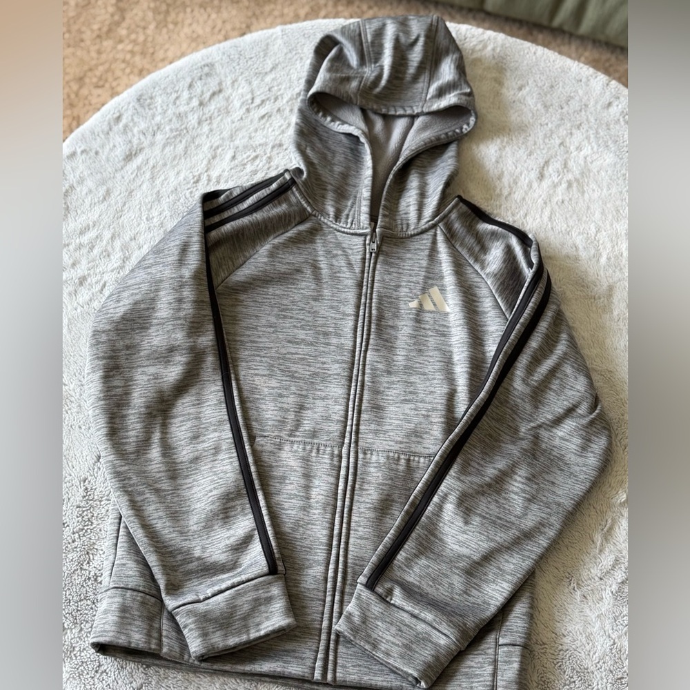 adidas Gray Hooded Zip Jacket with Black Piping